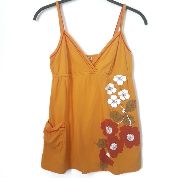 MKM Designs V-Neck Yellow Floral Print Tank, M - Picture 1 of 6
